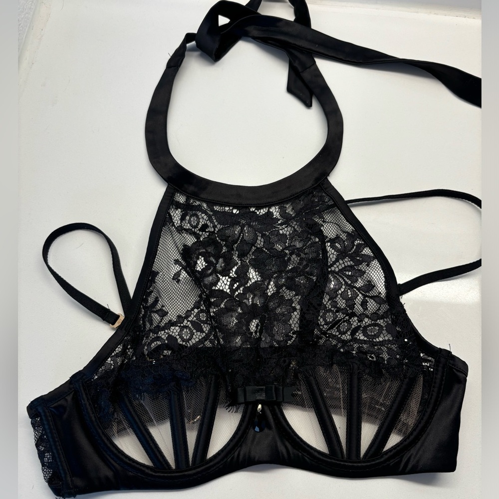Honey Birdette 30b Black Lace Halter Bralette